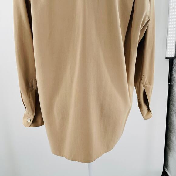 Preview Collection Beige Silk Button Down Minimalist Long Sleeve Shirt Jacket M - Picture 8 of 13